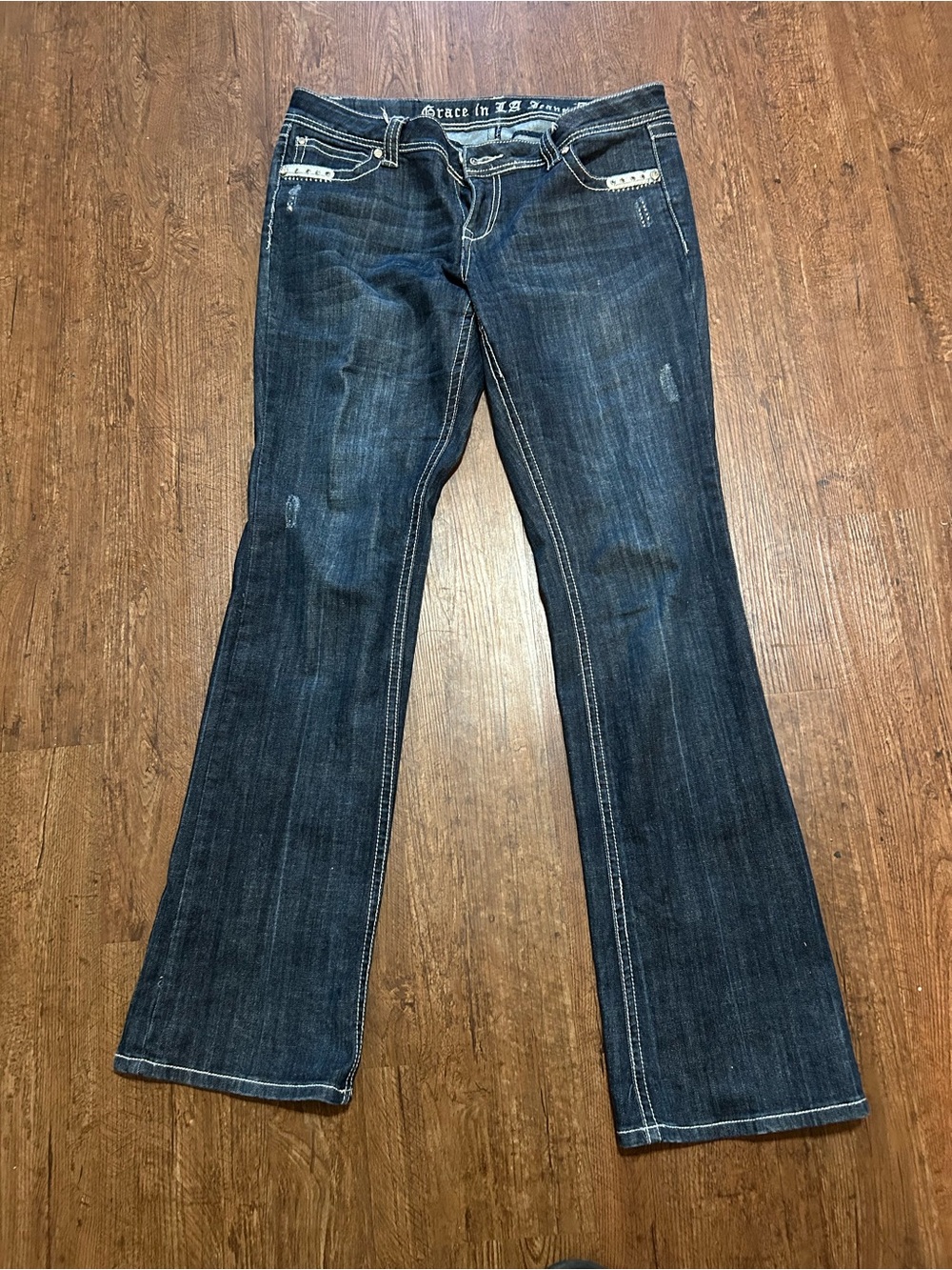 Grace in LA Jeans Womens 13/30 Y2K Rhinestone Embroidered Bootcut Western 34”